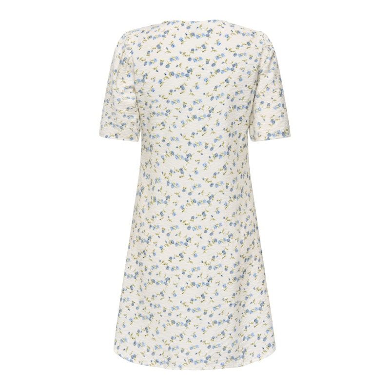 JDY Carrie Kjole - Cloud Dancer / Blue Mini Flower