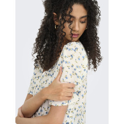 JDY Carrie Kjole - Cloud Dancer / Blue Mini Flower