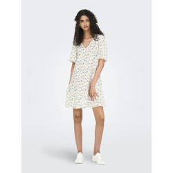 JDY Carrie Kjole - Cloud Dancer / Blue Mini Flower