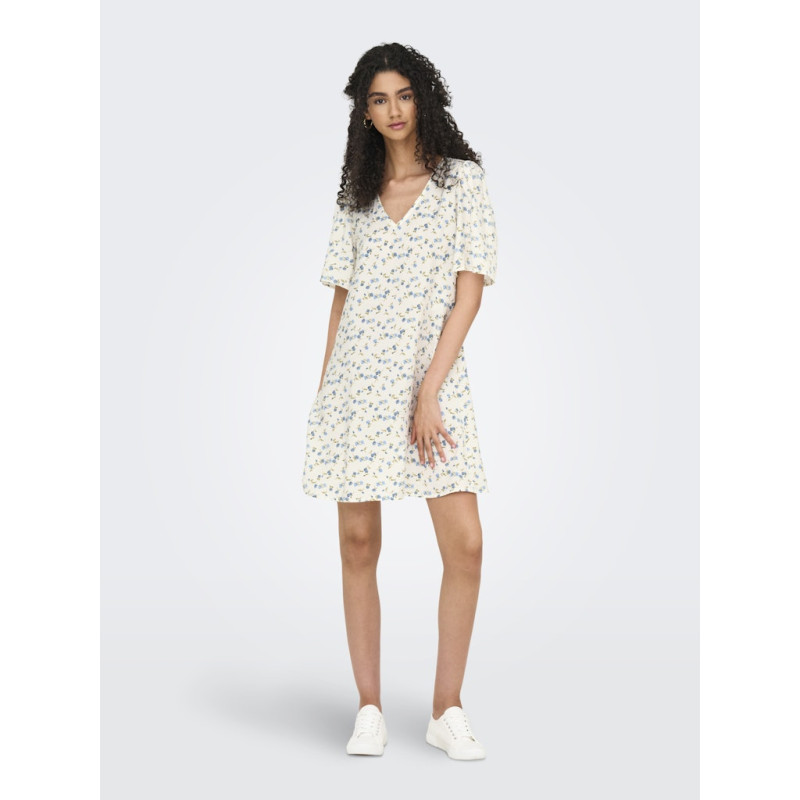 JDY Carrie Kjole - Cloud Dancer / Blue Mini Flower