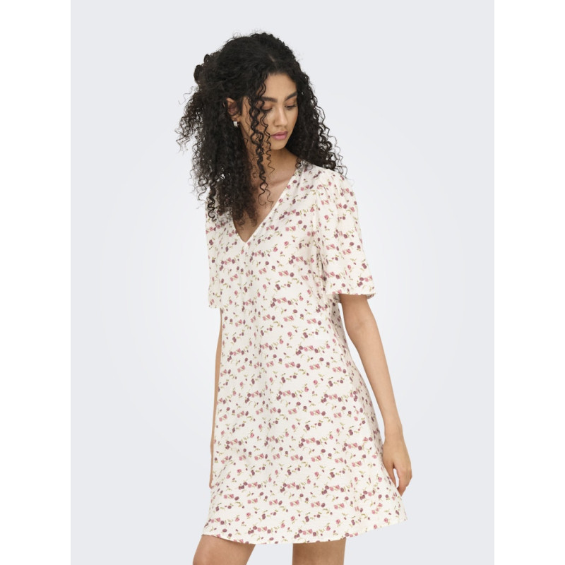 JDY Carrie Kjole - Cloud Dancer / Red Mini Flower