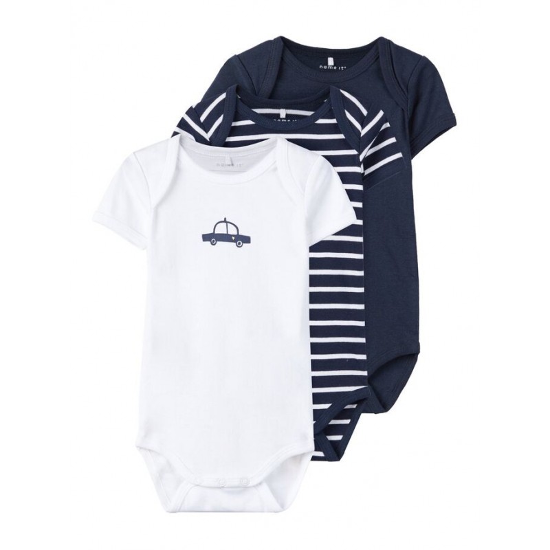 NAME IT Baby kortærmet body 3 pak - Dark Sapphire