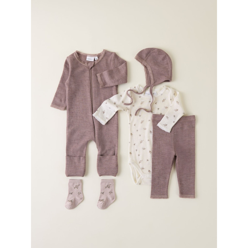 NAME IT BABY Wang Uld L/S Bodystocking - Snow White / Small Flowers