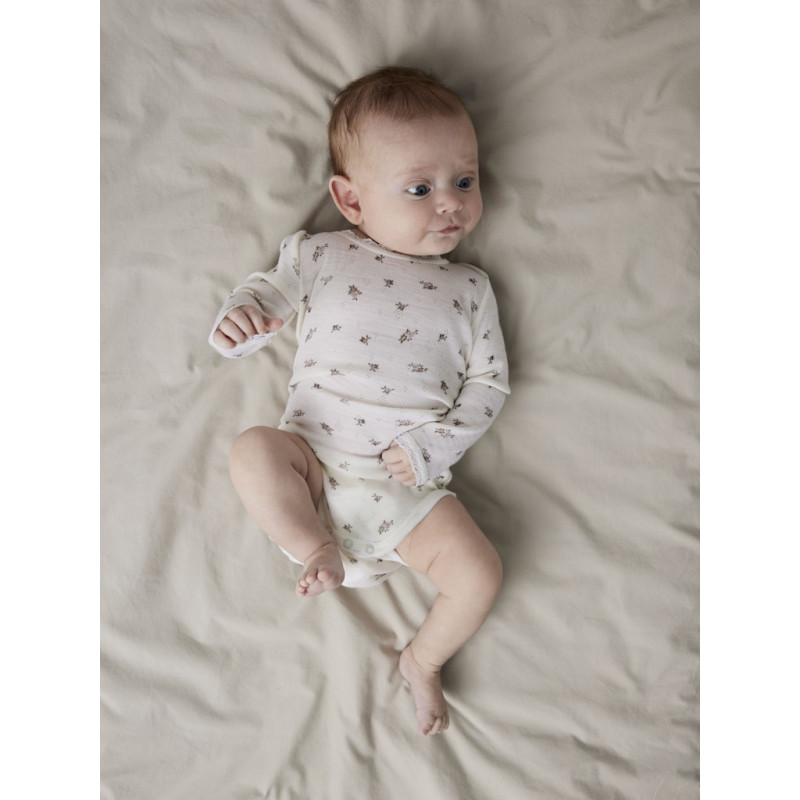 NAME IT BABY Wang Uld L/S Bodystocking - Snow White / Small Flowers
