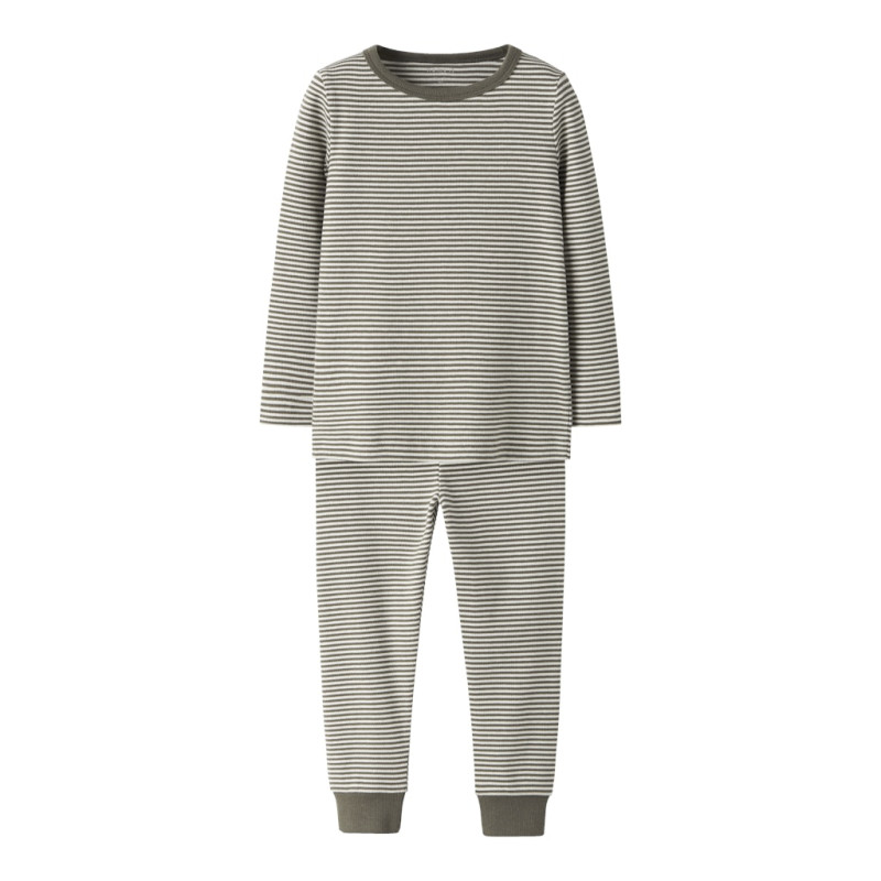 NAME IT MINI Nightset Stripe Natsæt - Dusty Olive