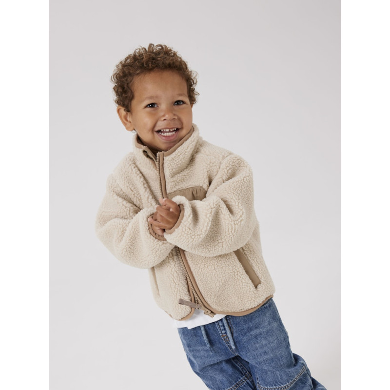 NAME IT MINI Mattia Sherpa Jakke - Moonbeam / Savannah Tan