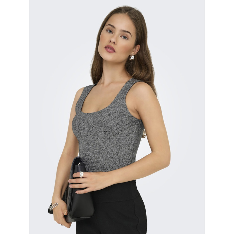ONLY Ea Glitter S/L Vendbar Top - Sort / Silver Glitter