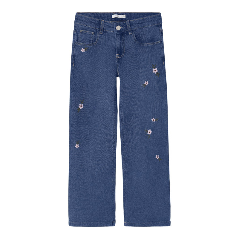 NAME IT KIDS Rose Broderede Jeans 8711 - Dark Blue Denim