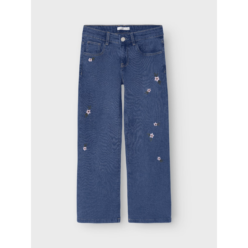 NAME IT KIDS Rose Broderede Jeans 8711 - Dark Blue Denim