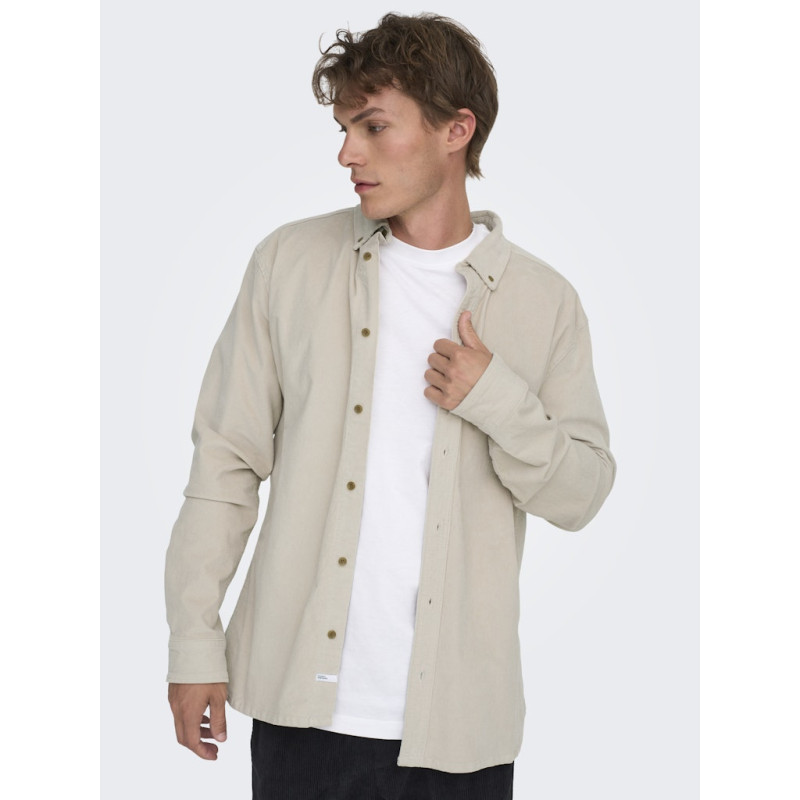 ONLY & SONS Michael L/S Fløjl Skjorte - Silver Lining
