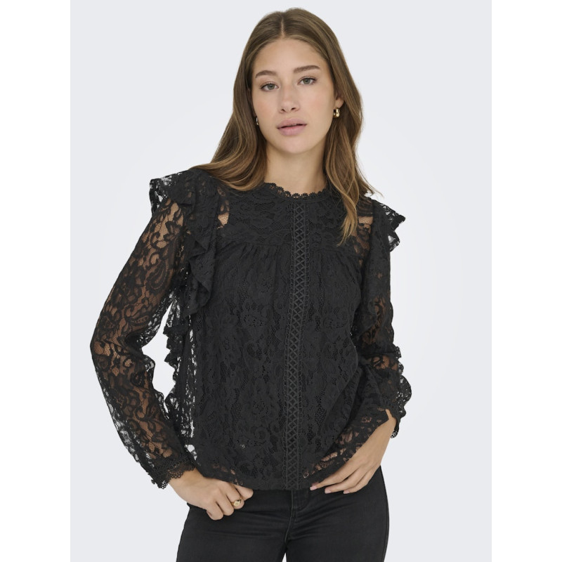 ONLY New Karo L/S Blonde Bluse - Sort