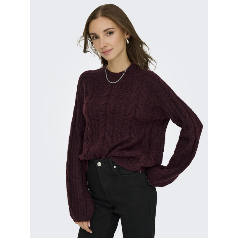 JDY Silja L/S Kabelstrik Sweater - Maroon Banner