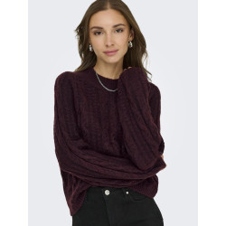 JDY Silja L/S Kabelstrik Sweater - Maroon Banner