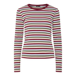 PIECES May L/S Stribet Top - Deep Lichen Green