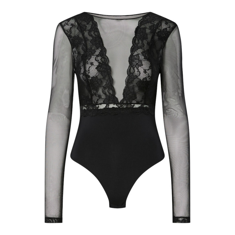 PIECES Sicca L/S Bodystocking - Sort