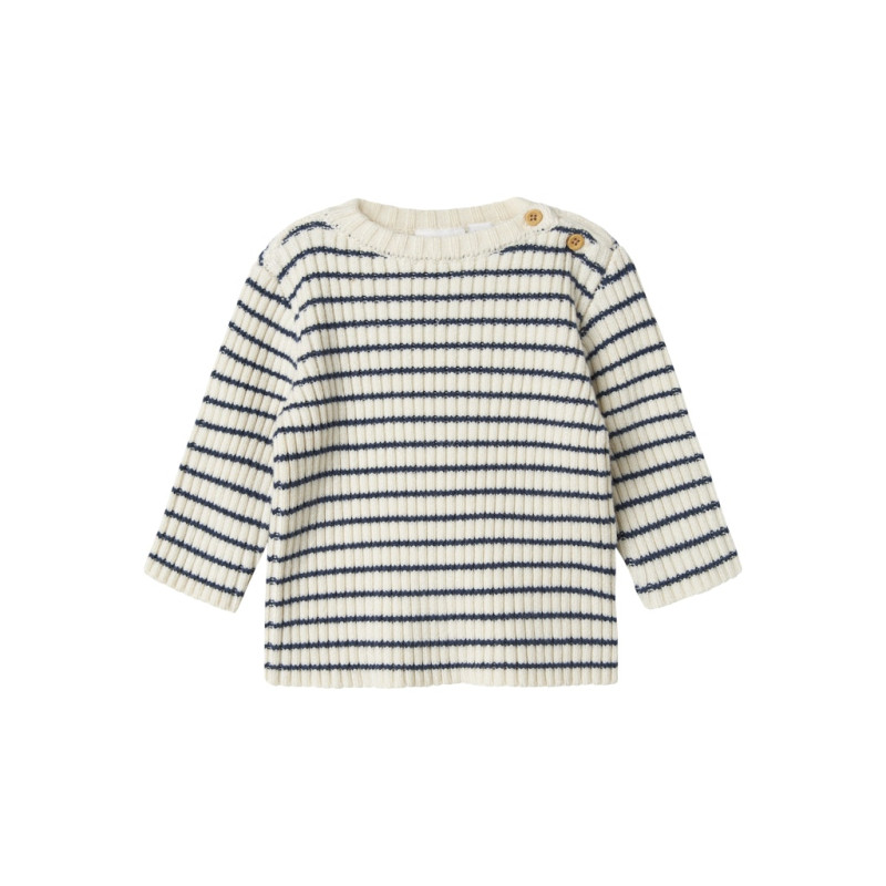 NAME IT BABY Ostripe L/S Strik Bluse - Insignia Blue / Cloud Dancer
