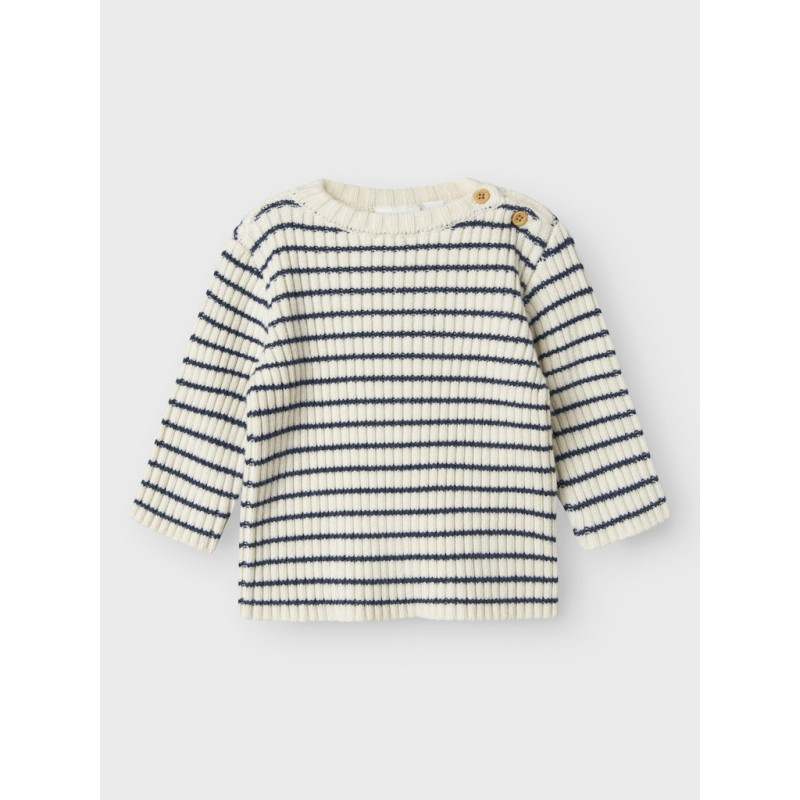 NAME IT BABY Ostripe L/S Strik Bluse - Insignia Blue / Cloud Dancer