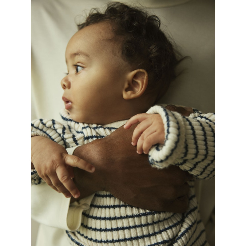 NAME IT BABY Ostripe L/S Strik Bluse - Insignia Blue / Cloud Dancer