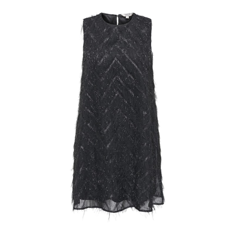 ONLY Faye S/L Feather Kjole - Sort