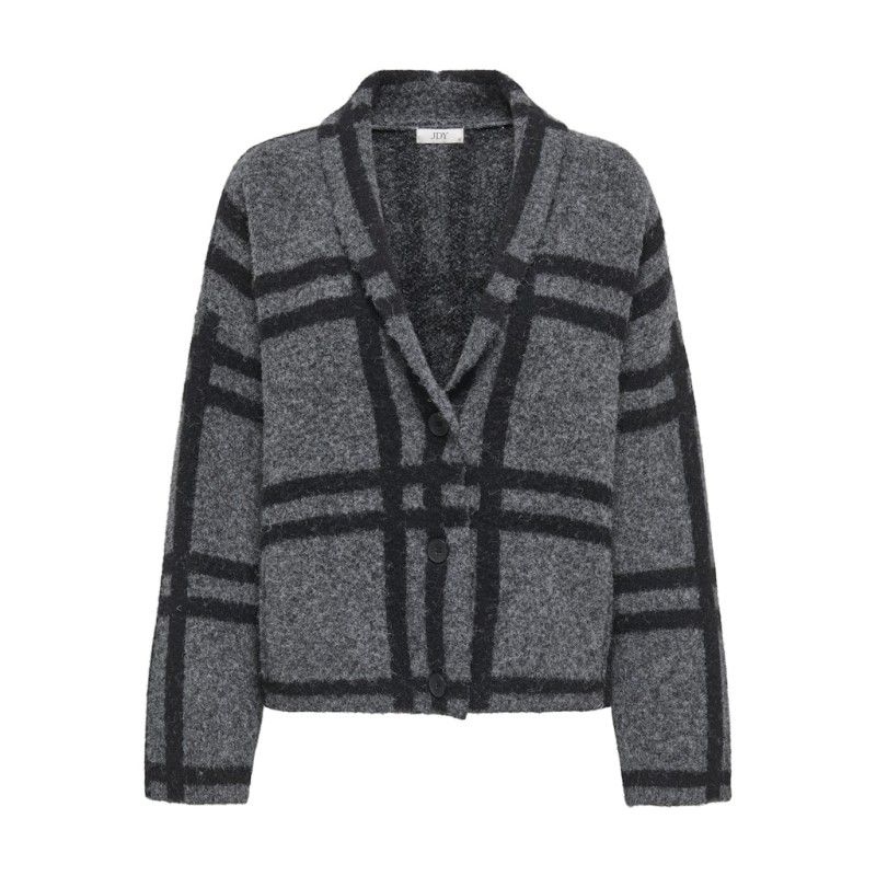 JDY Lydia L/S Kraftig Cardigan - Dark Grey Melange / Black Check