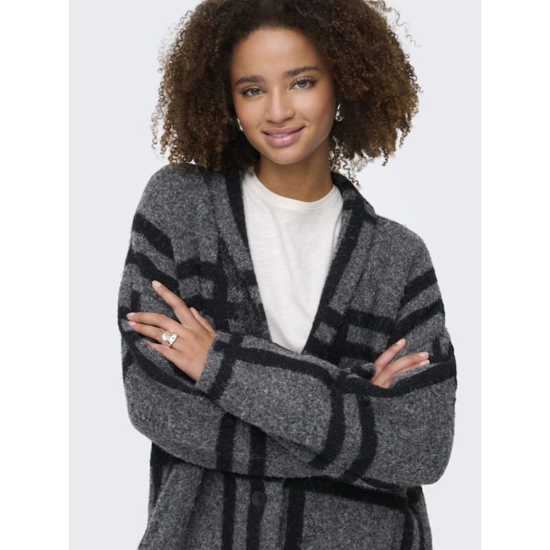 JDY Lydia L/S Kraftig Cardigan - Dark Grey Melange / Black Check