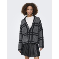 JDY Lydia L/S Kraftig Cardigan - Dark Grey Melange / Black Check
