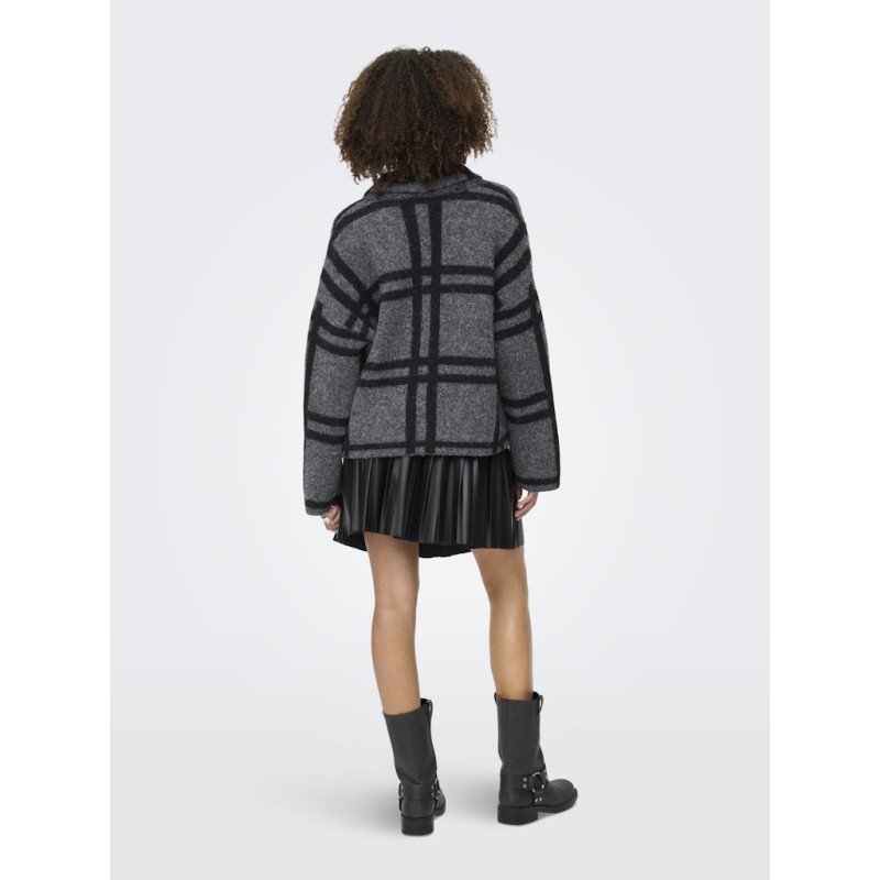 JDY Lydia L/S Kraftig Cardigan - Dark Grey Melange / Black Check