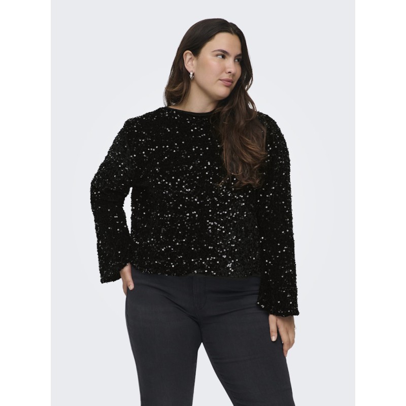 ONLY CARMAKOMA Anika L/S Paillet Top - Sort