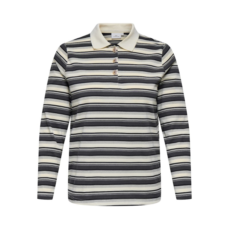 ONLY CARMAKOMA Globe L/S Polo - Cloud Dancer / Black