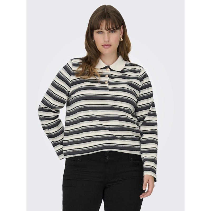 ONLY CARMAKOMA Globe L/S Polo - Cloud Dancer / Black