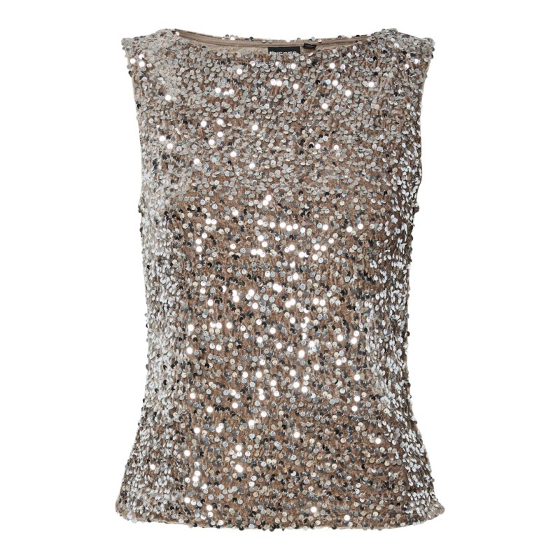 PIECES Kam Top - Morel / Silver Sequins