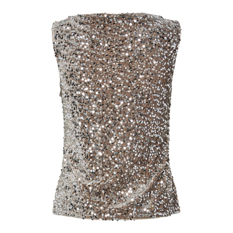 PIECES Kam Top - Morel / Silver Sequins
