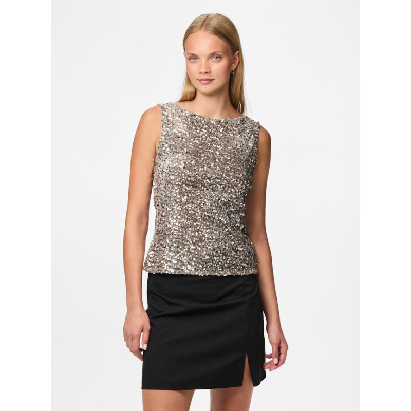 PIECES Kam Top - Morel / Silver Sequins