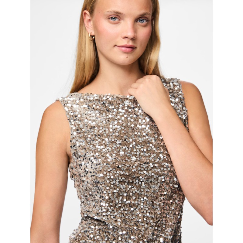 PIECES Kam Top - Morel / Silver Sequins