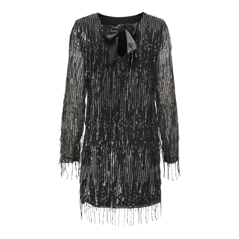 ONLY Spacy L/S Paillet Kjole - Sort