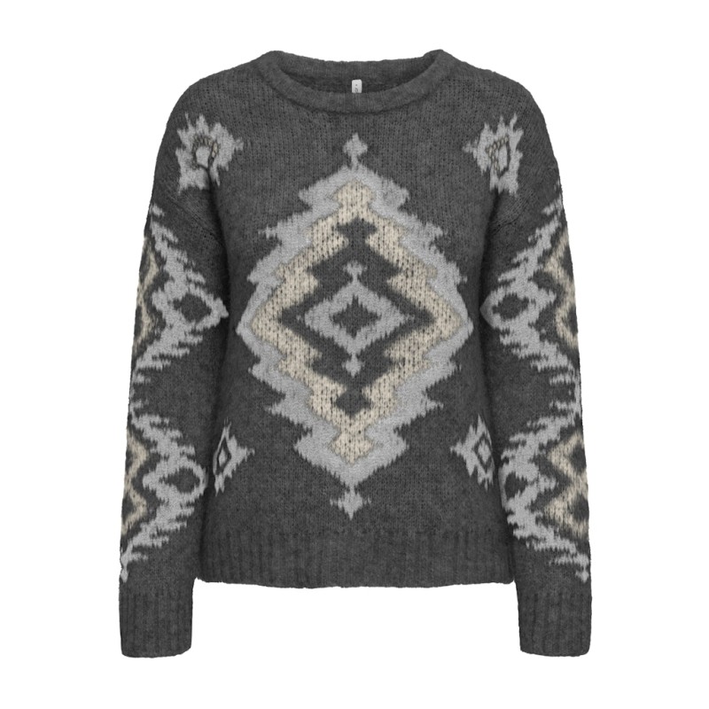 ONLY Azu L/S Strik Sweater - Dark Grey Melange