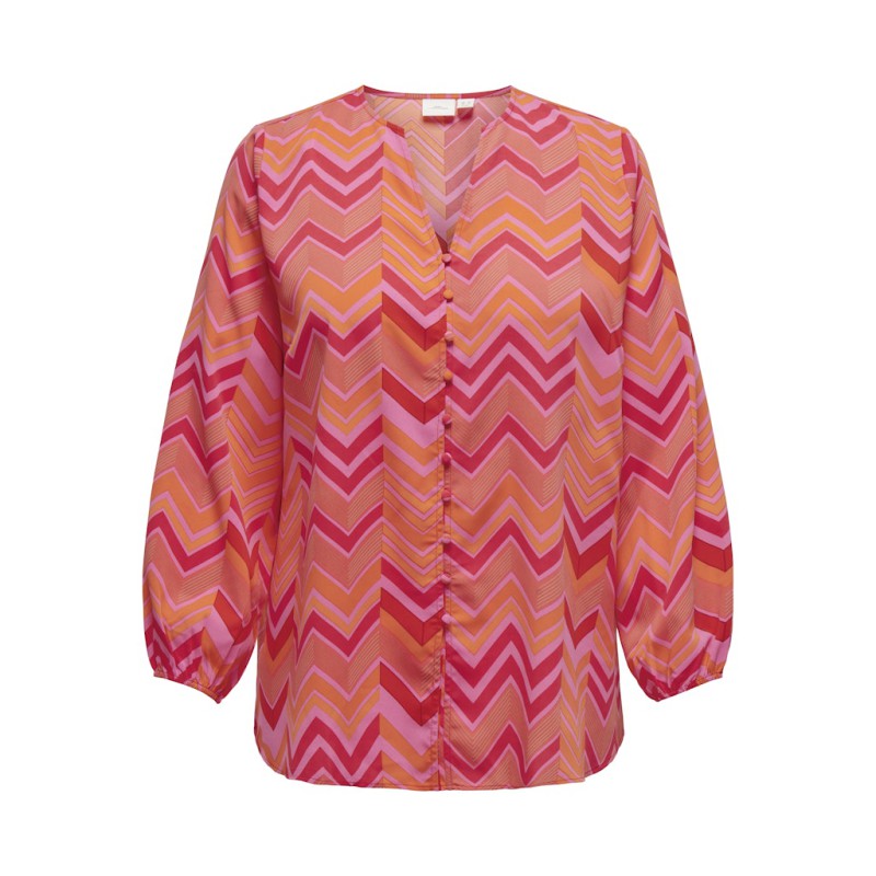 ONLY CARMAKOMA Jara L/S V-Neck Top - Red Alert