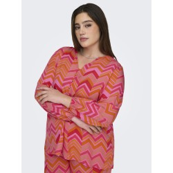 ONLY CARMAKOMA Jara L/S V-Neck Top - Red Alert