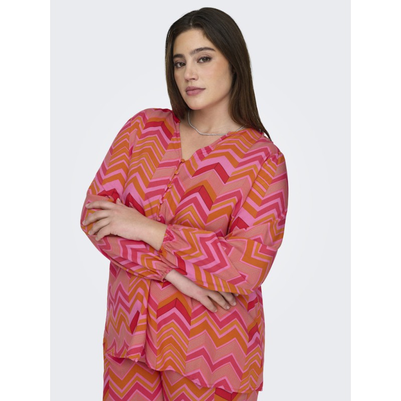 ONLY CARMAKOMA Jara L/S V-Neck Top - Red Alert