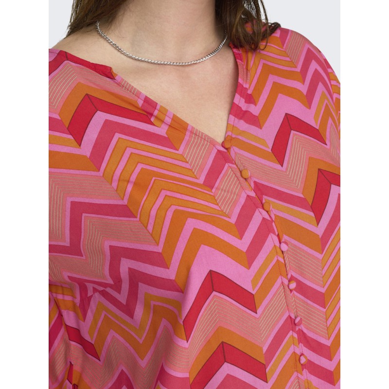 ONLY CARMAKOMA Jara L/S V-Neck Top - Red Alert