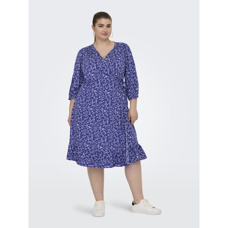 ONLY CARMAKOMA Livia 3/4 Slå-Om Midi Kjole - Dazzling Blue