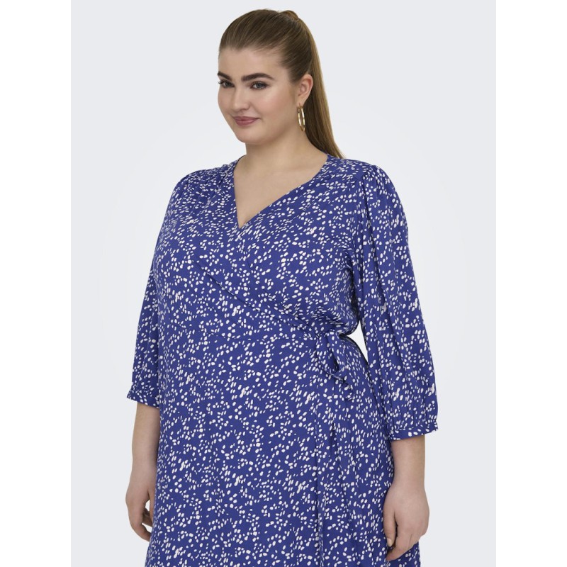 ONLY CARMAKOMA Livia 3/4 Slå-Om Midi Kjole - Dazzling Blue