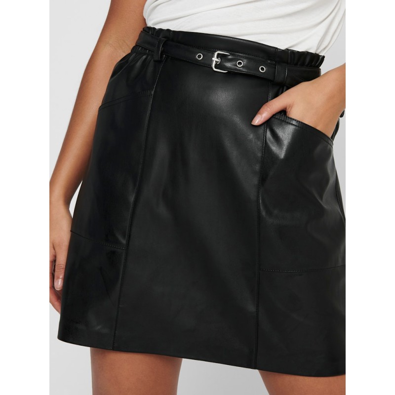ONLY Heidi Imiteret Læder Nederdel - Sort