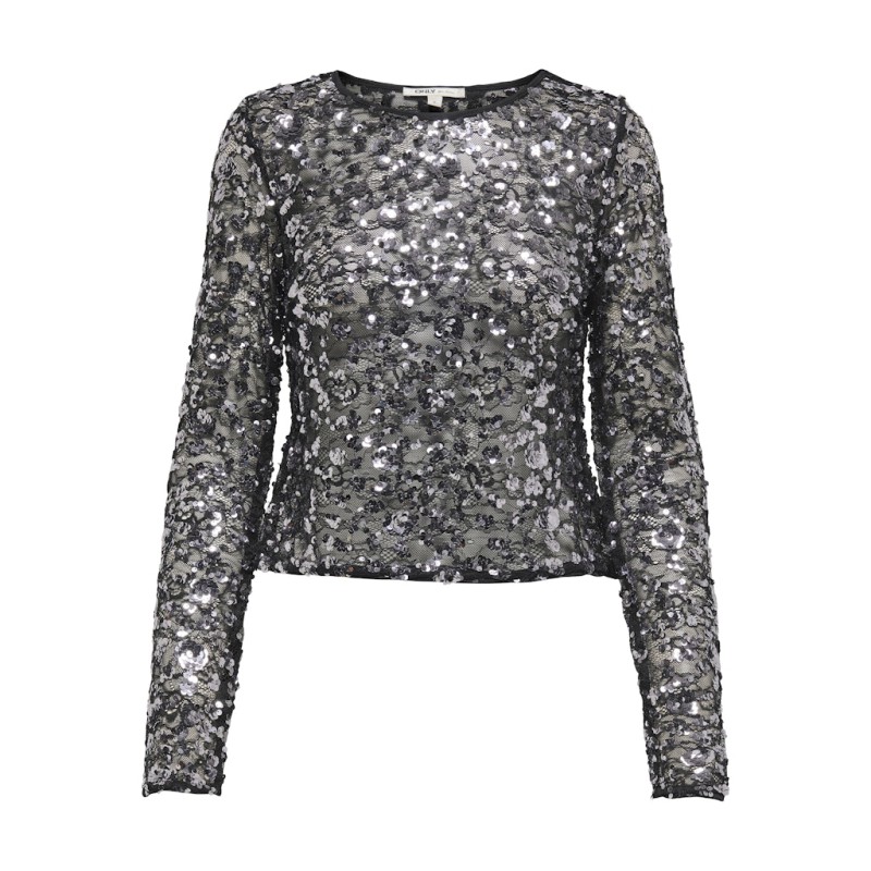 ONLY Palema L/S Paillet Bluse - Silver