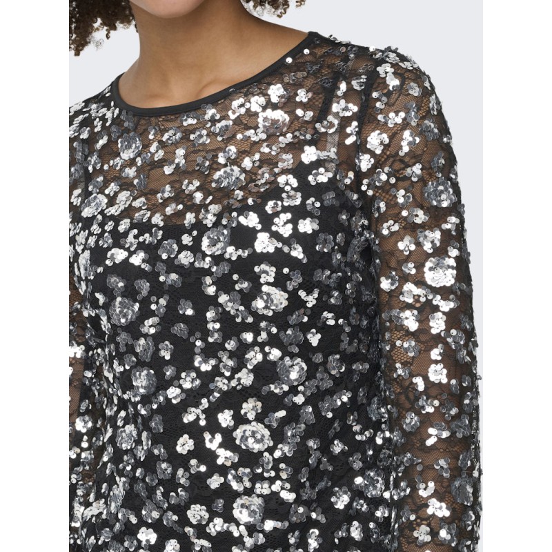 ONLY Palema L/S Paillet Bluse - Silver