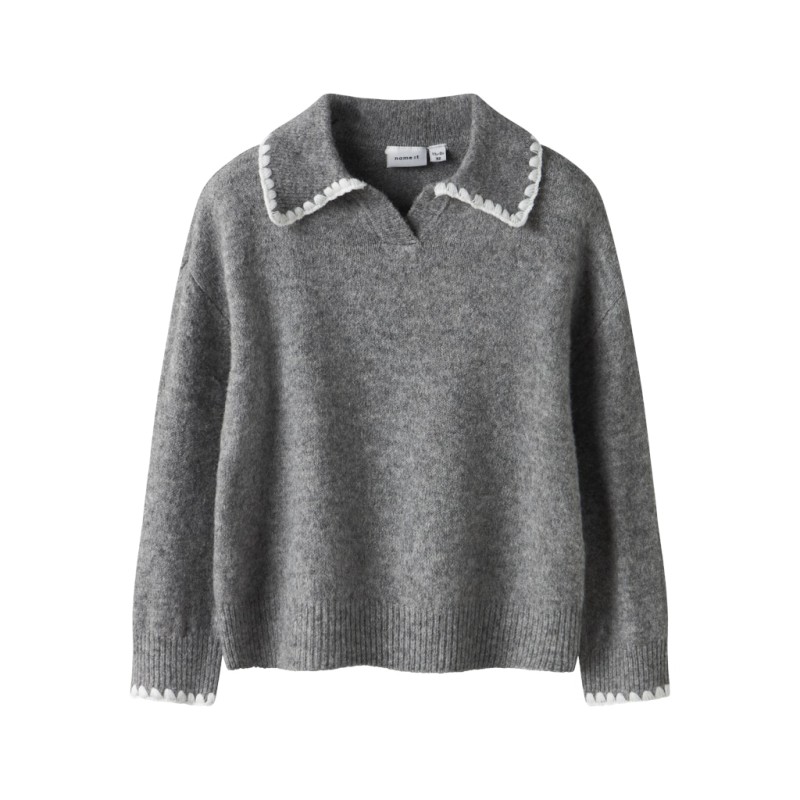 NAME IT MINI Rikasa L/S Strik Polo - Grey Melange