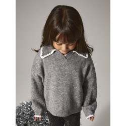 NAME IT MINI Rikasa L/S Strik Polo - Grey Melange