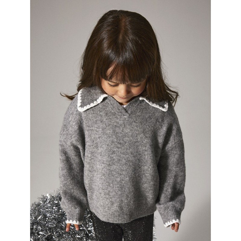 NAME IT MINI Rikasa L/S Strik Polo - Grey Melange
