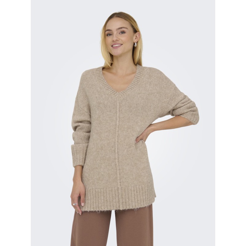 JDY Malone L/S Lang Strik Pullover - Greige