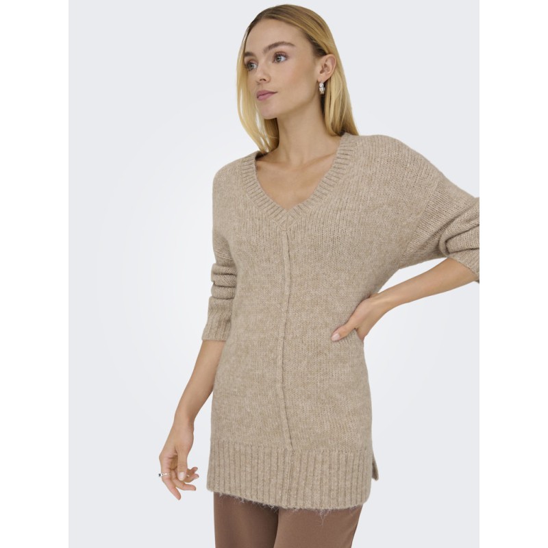 JDY Malone L/S Lang Strik Pullover - Greige